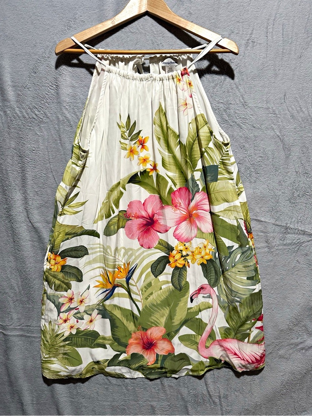 Tommy Bahama Flamingo Floral Halter Shift Dress Womens Large Vacation dress